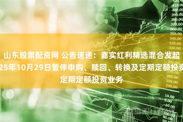 山东股票配资网 公告速递：嘉实红利精选混合发起式2025年10月29日暂停申购、赎回、转换及定期定额投资业务