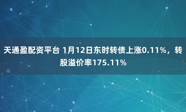 天通盈配资平台 1月12日东时转债上涨0.11%，转股溢价率175.11%